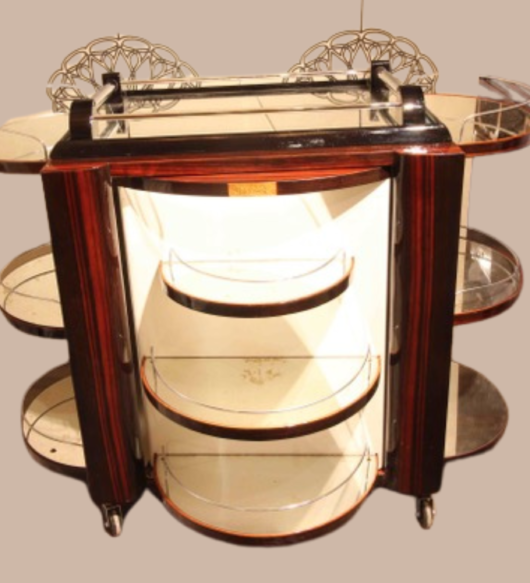 Bar art deco à roulette en ébène de  Macassar