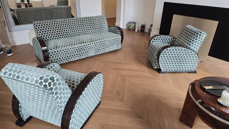 Salon Art Déco Club en ébène de Macassar – Image 6
