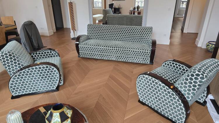 Salon Art Déco Club en ébène de Macassar – Image 10